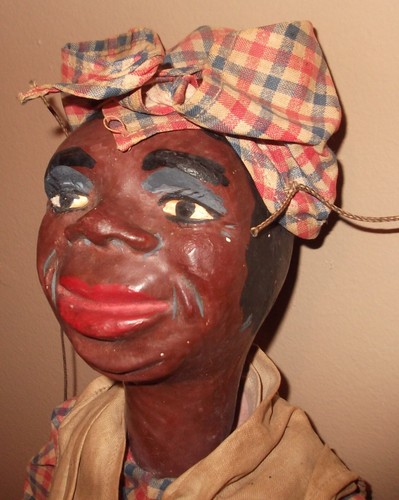 Vintage 1930er schwarz bemalter Keramikkopf, große 20" Holzpuppe Spielzeug Puppe Marionette - Bild 6 von 15