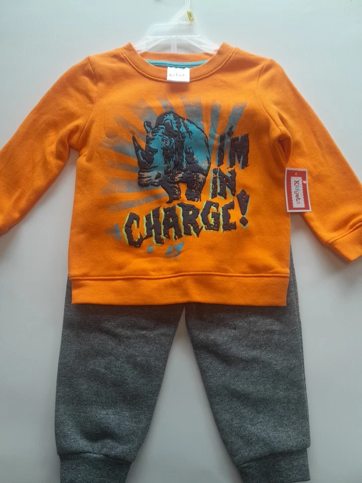 Kidgets Toddler Baby Boy 24M 2pc dinosaur  Jogger pants & sweatshirt Nwt Orange  - Image 2 of 4