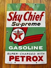 ORIGINAL 1959 Texaco Sky Chief Su-preme Porcelain Gas Pump Plate Sign - 12” x 18