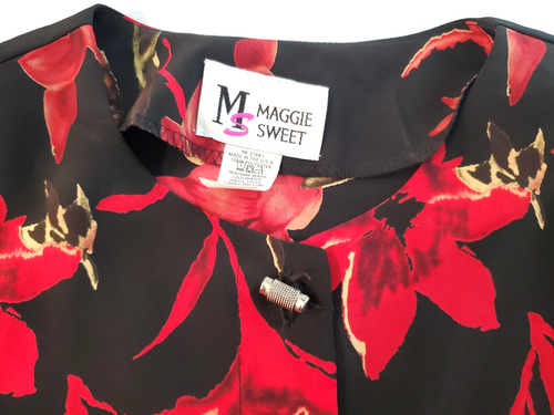 Maggie Sweet Womens Blouse Size M Floral Button Up Shoulder Pads 3/4 Sleeve - Picture 4 of 11