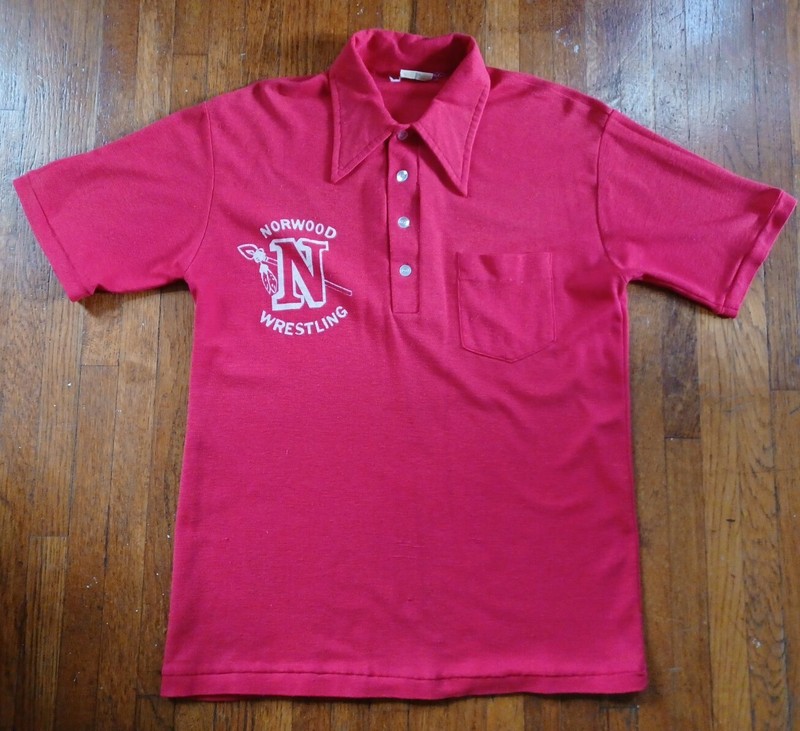 Vintage 80s Norwood Wrestling Polo Pocket Shirt Sz Med Red Cincinnati USA made