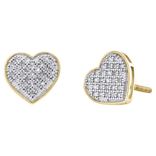 10K Gelbgold Pave-Set Diamant Mini Herz Ohrringe Damen 9Mm Stecker 0,17 Ct.-image