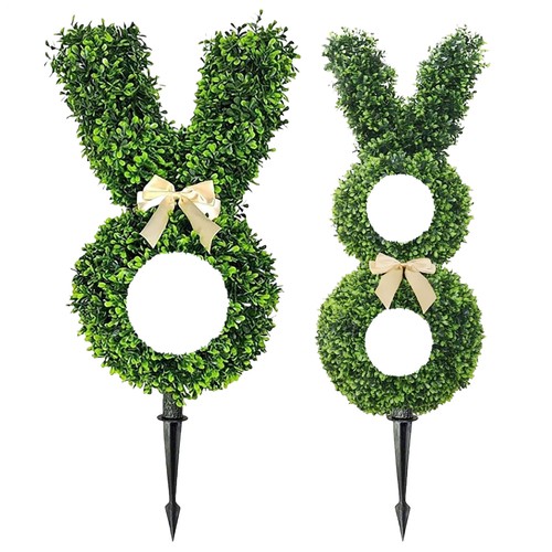 1Pc 22in Topiary Bunny Outdoor Artificial Bunny Shaped Topiary Tree Ground Spike