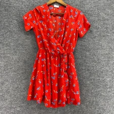 Sienna Sky Dress Women XS Red Floral Sheath Short V-Neck Lined Short Sleeve