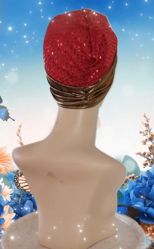 Pretty Black Chemo Cancer Hat Hair Loss.Cotton Turban, with Fancy Bronze / Gold - Picture 5 of 7