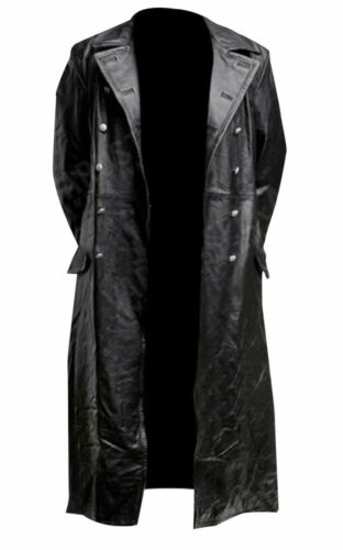 Men's WW2 German Military Officer Leather Trench Coat Black Classic Uniform - Picture 9 of 11