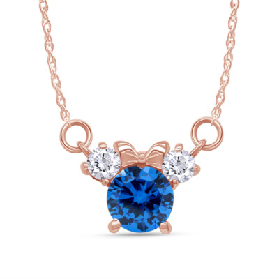 Mouse Pendant Necklace Simulated Birthstone & Simulated Diamond 10k Rose Gold