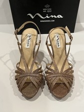 Nina Fenix Open Toe Strappy Evening Sandals Bronze Sz 6