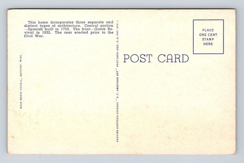 Richmond Home John Marshall Family Natchez Mississippi MS Postcard 0b839-n - Picture 2 of 2