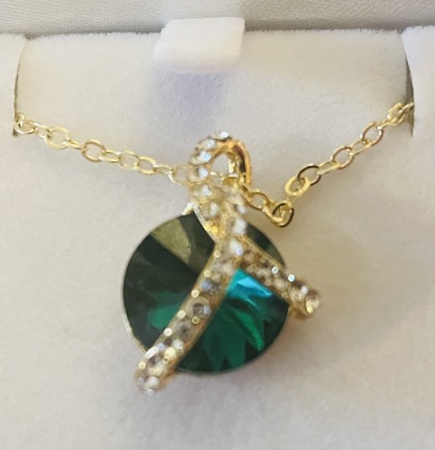 Collana con gocce di cristallo. Grande pietra 25 cristalli trasparenti. Catena 24 carati, 17,5" - Foto 2 di 9