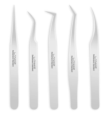 LANKIZ Eyelash Extension Tweezers Set 5 PCS for Volume Lash Extensions Stainless