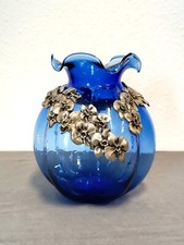 Vase en verre Bleu et étain Jean Goardère