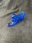 Vintage Fenton ??? No Markings Cobalt Blue Glass Hobnail Cat Head Shoe Slipper