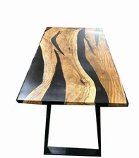 Black Epoxy Table Top, Epoxy Resin Conference Table, Acacia Wooden Table Decors