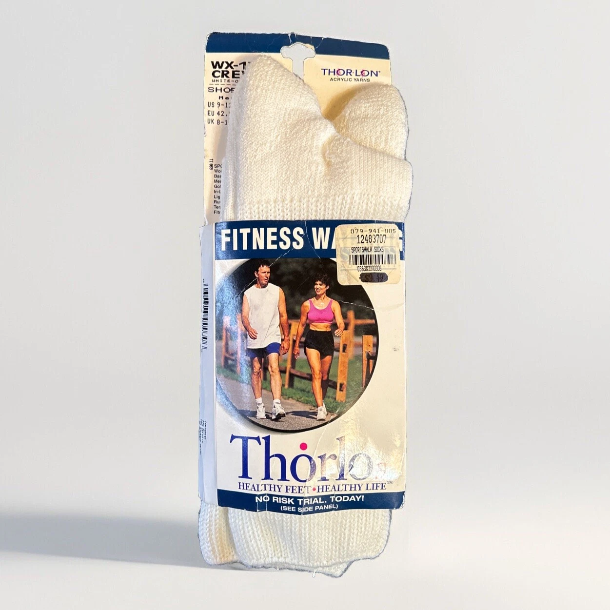 VTG Socks Thorlo Acrylic Walking 10-13 Crew White 90's WX-13 NOS Thor-Lon Thick.