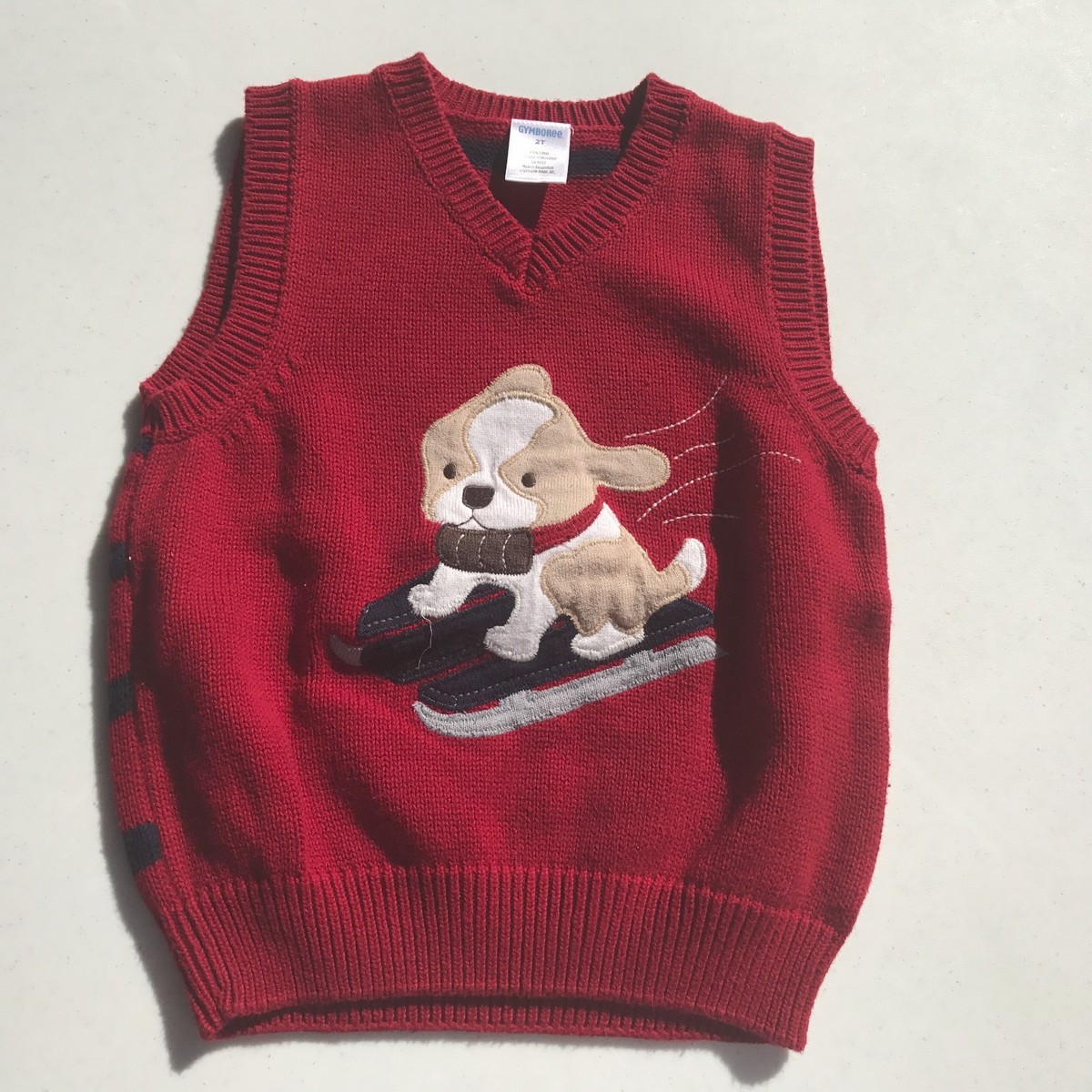 Little Boy Gymboree Sweater Vest Holiday Christmas Dog Sled Knit