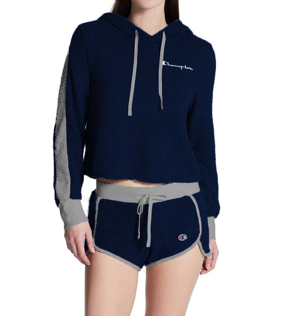 Champion Size L Women's Plush Cropped Hoodie & Shorts Sleep Set Pyjama /Pajama