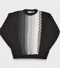 Bachrach Sweater Mens XL Black Crewneck Striped Cable Knit Pullover Made in USA