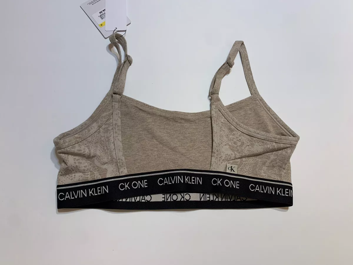 NEW CALVIN KLEIN LOGO BAND TAN CK ONE SPORTS BRA BRALETTE TOP MEDIUM