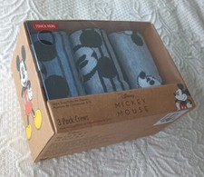 Disney Mickey Mouse 3 Pack Crew Socks Adults Size 6-12 Gray, Black, Blue NIB New