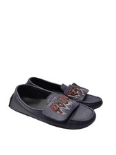 NWOB New Versace Kids Navy Leather Logo Strap Loafers Size 31