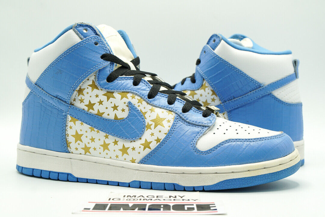 NIKE DUNK PRO SB HIGH USED SZ 10.5 SUPREME WHITE UNIVERSITY BLUE 307385 141