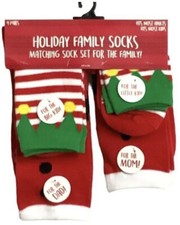 Holiday Family Socks 4 Pack Matching Christmas Set Santa Mrs Clause and 2 Elves