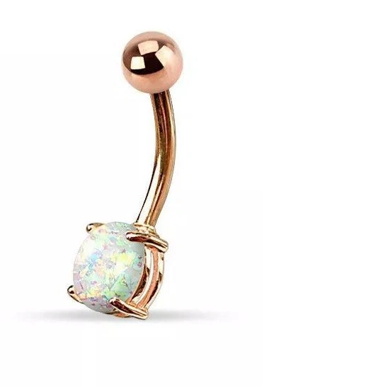 Anillo ombligo de lujo de ópalo de corte redondo de 0,50 quilates enchapado en oro rosa de 14 quilates Foto 3 de 4