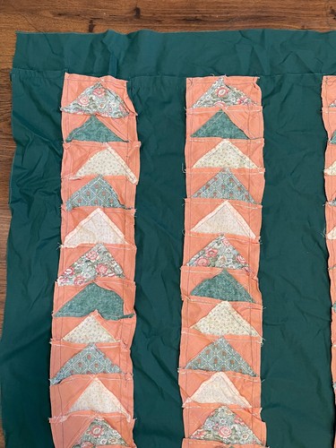 Handmade Machine Stitched Cotton Quilt Topper Green Peach Floral Stripes 65"x78" - Picture 12 of 20