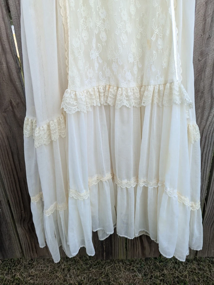 Vtg Women's 70s Ivory Gunne Sax Prairie Maxi Dress 1970s Lace Wedding Dress Sz 7 - Image 4 of 4