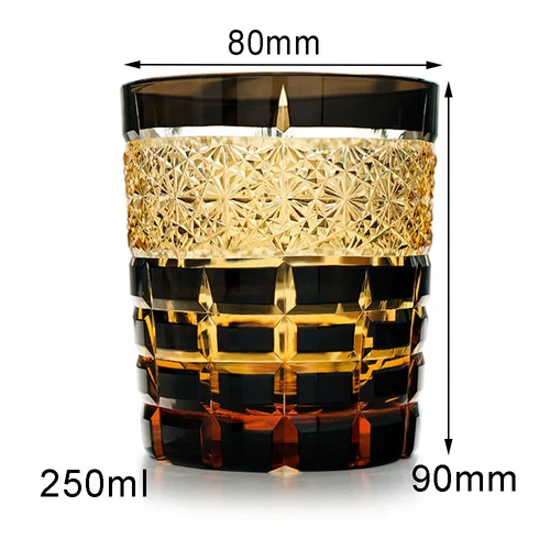 Bicchieri da whisky in cristallo Edo Kiriko tagliati a mano per trasparente nero 9 oz confezione regalo - Foto 2 di 16
