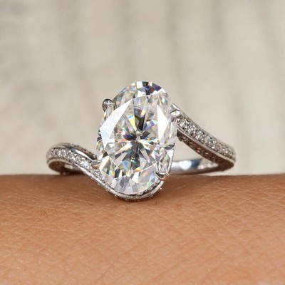 2.75 CTW Oval Cut Moissanite Women Bypass Engagement Ring In 925 Sterling Silver