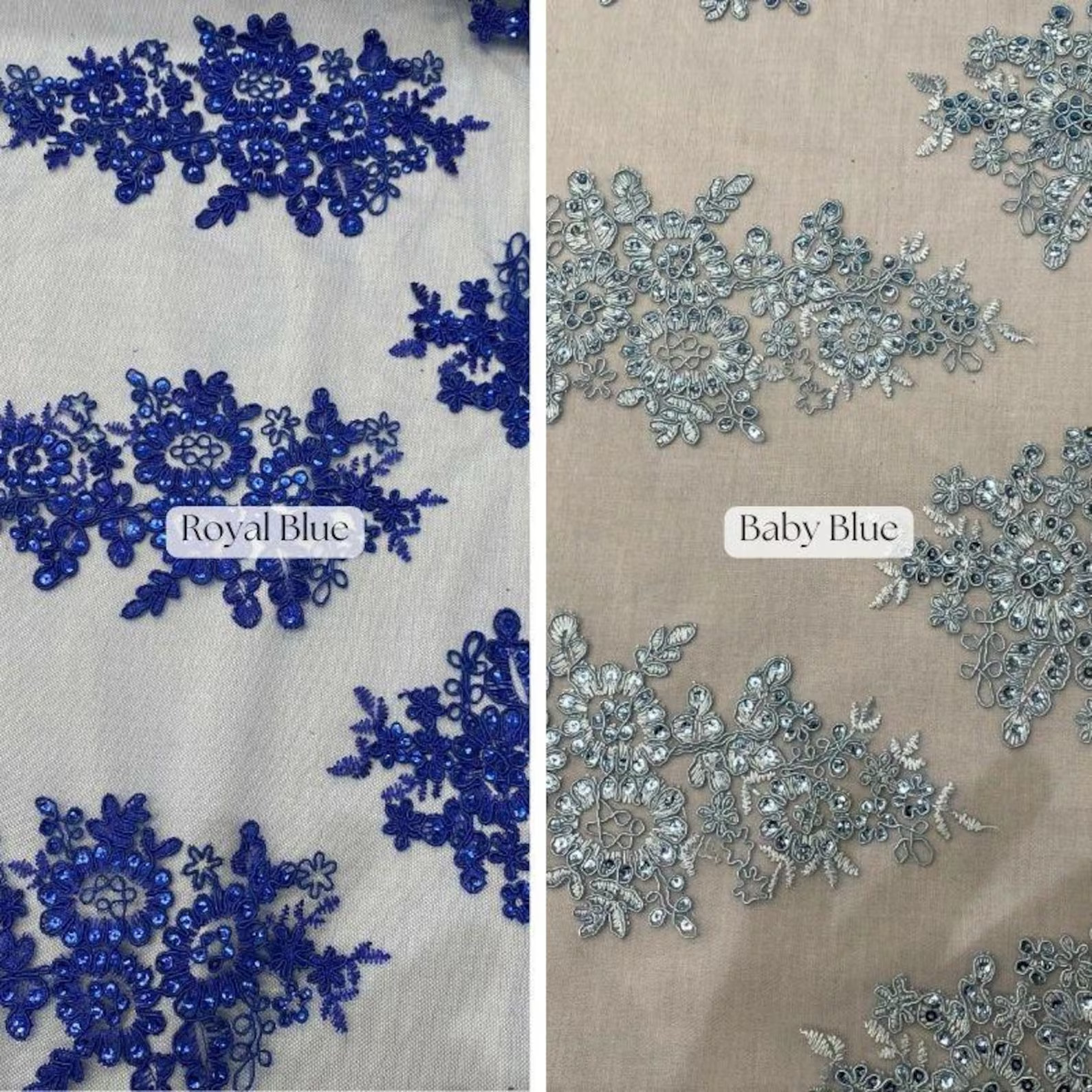 Floral Sequin Embroidered Mesh Lace Fabric with Double Scall