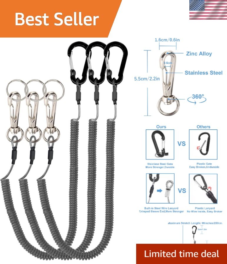 Heavy-Duty Retractable Safety Lanyard With Aluminium Clip - Durable Outdoor Gear