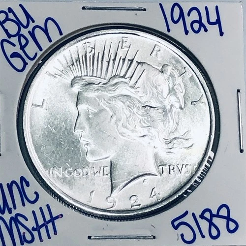 1924 BU UNCIRCULATED SILVER PEACE DOLLAR AUTHENTIC U.S. MINT FREE SHIPPING 5188