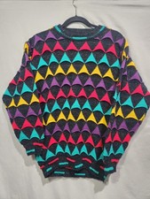 Vintage 1990s Style 3D Geo Chunky Pullover Colorful Sweater Small EUC
