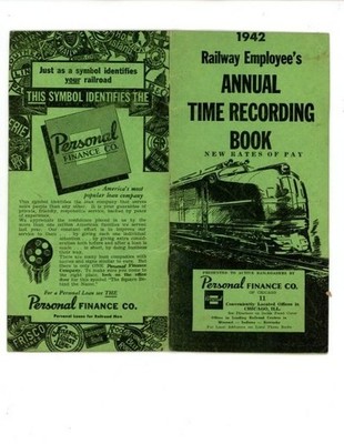 US Railroad - RARE Railway Employee's Time Recording Book - 1942    (14-C257)