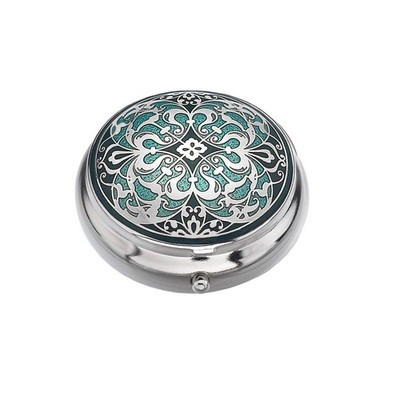 Pillendose versilbert Arabesque Design grün nagelneu und verpackt
