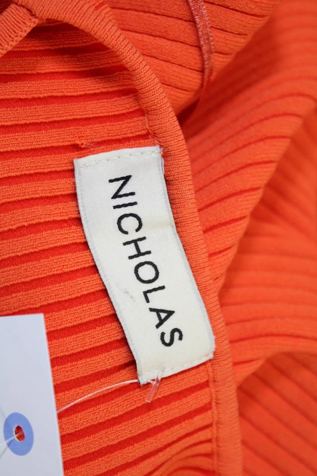 Maxi Vestido Nicholas Para Mujer Acanalado Calce Ajustado Cuello Halter Doble Abertura Naranja Talla S Foto 4 de 4