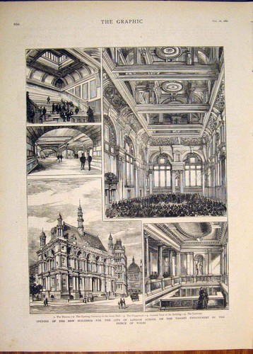 Original Old Antique Print London Schoolthames Prince Wales Theatre 1882 19th