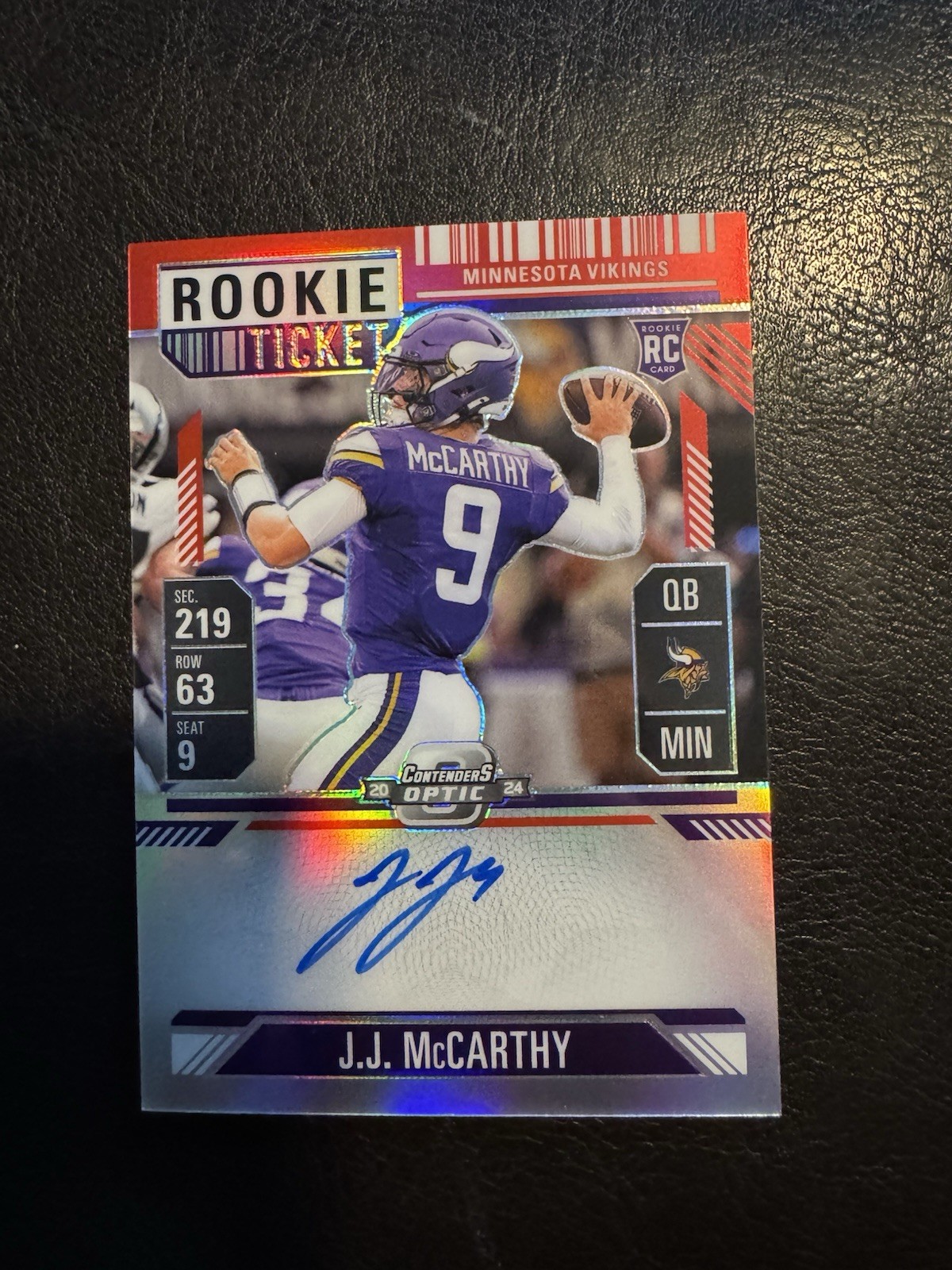 2024 Contenders Optic Ticket RPS Red Prizm /175 JJ McCarthy #101 Rookie Auto RC