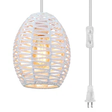 Plug in Pendant Light, Hanging Lights with Plug in Cord, Rattan Hanging Lamp ...