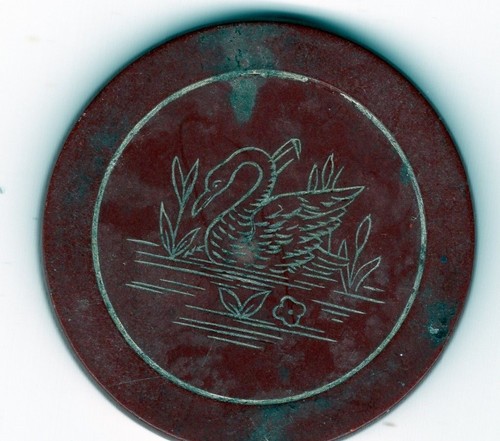 Antique Poker Chip: Inlaid Swan - Picture 2 of 2