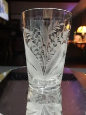 Rare Tumbler, American Brilliant period Cut Glass Libbey 0542 Cattails & Ferns