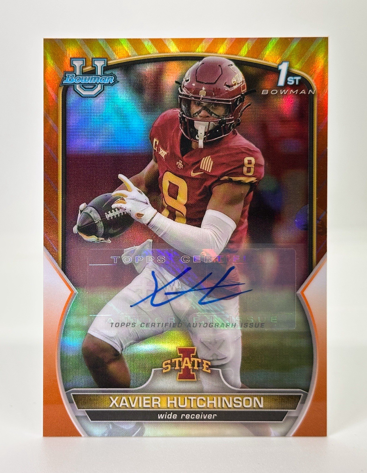 2022 Bowman Chrome University #32 XAVIER HUTCHINSON Orange Refractor Auto /25