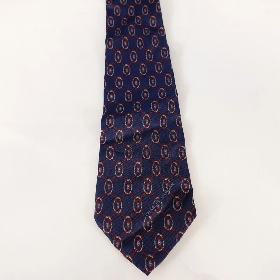 Corbata de cuello Charles Jourdan para hombre azul marino eslabón de cadena logotipo de seda diseñador de lujo ITALIA Foto 4 de 4