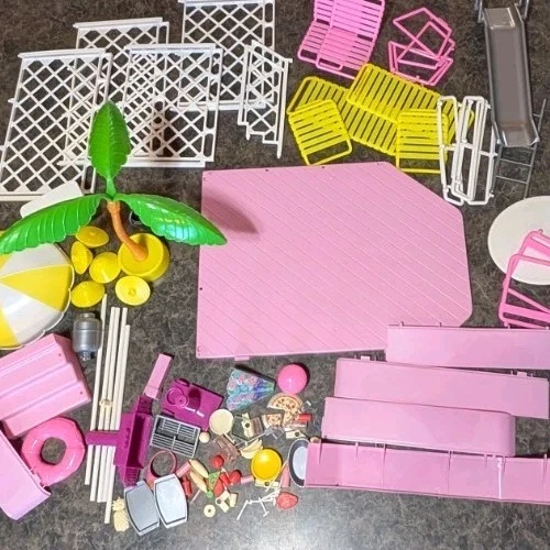Vintage BARBIE TROPICAL POOL & PATIO SET Playset Mattel 1986 INCOMPLETE parts
