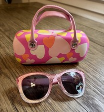 Disney Frozen Anna Elsa Girls Sunglasses Pink Glitter  Heart Hard Case - Kids