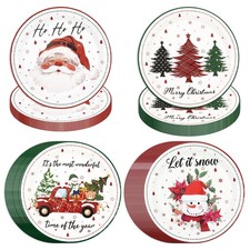 HFBOBP 48 Pcs Christmas Paper Plates, 9 Inch Disposable Santa 9 inch, Xmas