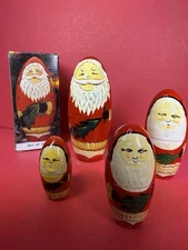 Vintage Wooden 4 Pc Christmas Russian Nesting Dolls - Santa Claus Hand Painted